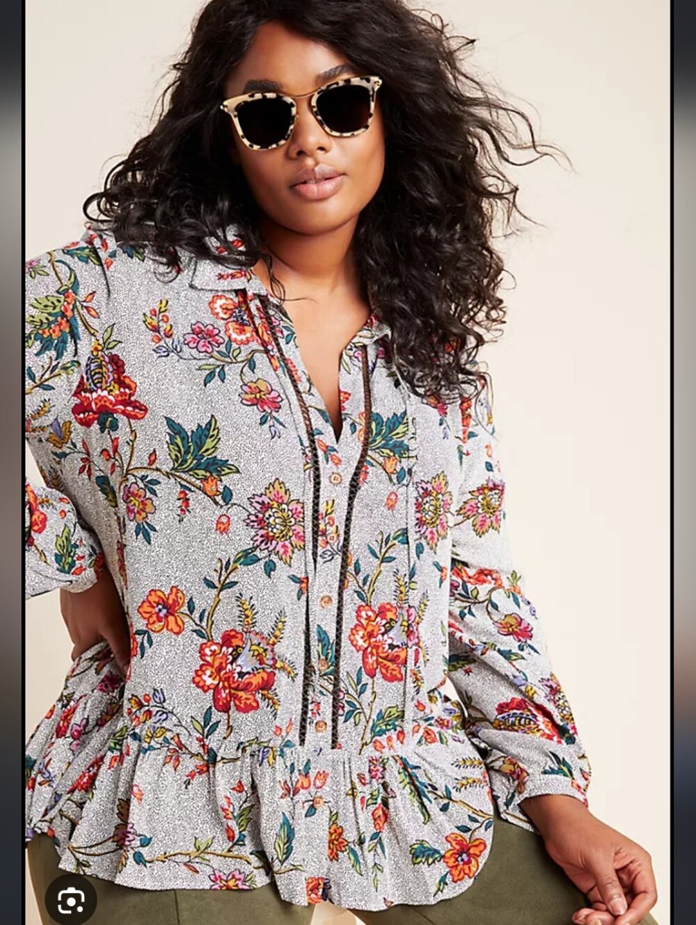 362-Anthropologie Maeve Floral Button-Front Peasant Blouse in White and Multi - Picture 1 of 7